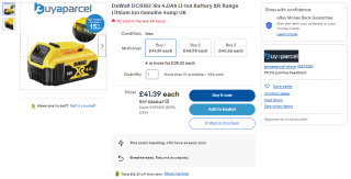 Acquire DeWalt XR range battery available at eBay for only £35.18