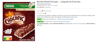 6 Unidades de Barritas de cereales tostados con chocolate y leche Chocapic Nestlé pack de 6 unidades de 25 g. por 11.86€
