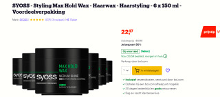 6x Syoss Haarwax control level 5 - Max Hold Wax - 150ml voor €22,47 bij Bol.com