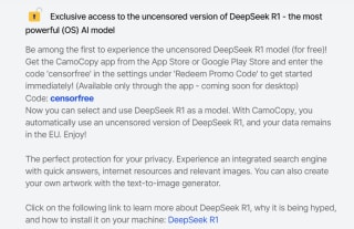 Gratis toegang tot DeepSeek R1 via de CamoCopy-app