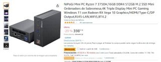 Mini PC con Ryzen 7 3750H de 16GB DDR4 512GB M.2 SSD por 348,57€