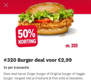50% korting op burgers bij KFC