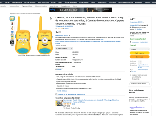 Lexibook, Mi Villano Favorito, Walkie-talkies Minions 200m, Juego de comunicación para niños, 2 Canales de comunicación Clip para cinturón Amarillo TW12DES por 24,99€