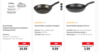 Diverse Russell Hobbs koekenpannen vanaf €4,99 in de Lidl webshop