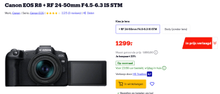 Canon EOS R8 Body + RF 24-50mm F4.5-6.3 IS STM voor €1.099 na cashback bij Bol
