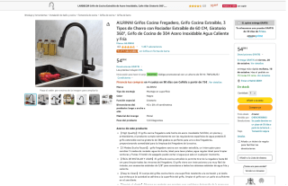 Grifo de Cocina Extraible con 3 Tipos de Chorro por 27,49€