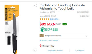 Sears Cuchillo con funda Toughbuilt por $99 en Sears