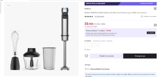 Batidora De Mano Inox Pie Extra Largo 1500W con accesorios por 22,90€ (11,45€ nuevo usuario)