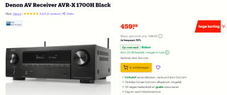 Denon AVR-X1700H 8K AV Receiver - Zwart voor €459,99 bij Bol.com
