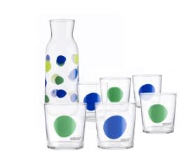 Set de jarra y 6 vasos de cristal con decoración color verde y azul Benetton Diempi por 31,85€