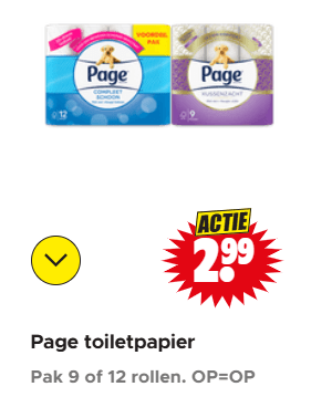 Page toiletpapier kussenzacht of compleet schoon voor €2.99 bij Dirk