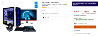 Nitropc Pack Silver Intel i5-11400F/16GB/1TB SSD/GTX1650 + Monitor 22" FullHD por 929€