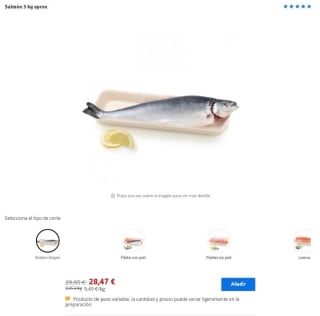 Salmón noruego entero a 9,49€/Kg.