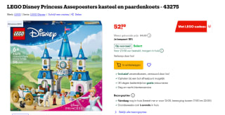 LEGO Disney Princess Assepoesters kasteel en paardenkoets voor €52,99 bij Bol