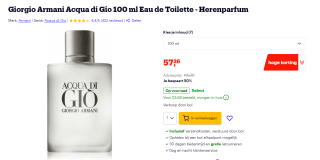 Giorgio Armani Acqua di Gio Eau de Toilette 100 ml voor €57,26 bij Bol.com