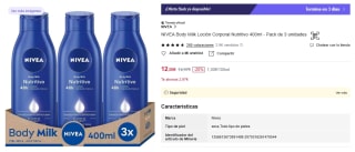 NIVEA Body Milk Loción Corporal Nutritivo 400ml - Pack de 3 unidades por 12€
