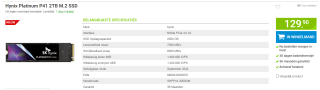 SK Hynix Platinum P41 2TB SSD PCIe NVMe Gen4 M.2 2280 PS5 Interne SSD voor €129,90 bij Megekko