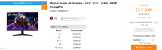 Monitor LG UltraGear 23.8" FHD 144Hz a $2,919 en Intercompras