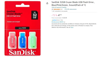 Pack 3x Pen Drive Cruzer Blade 32GB USB 2.0 - SANDISK por 4.9€