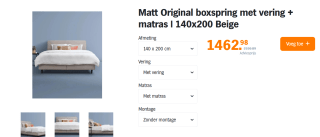 Matt Original boxspring met vering + matras | 140x200 voor €700,42 via Albert Heijn voordeelshop