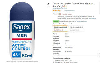3 unidades de desodorante Sanex Men Active Control 50ml por 3.32€