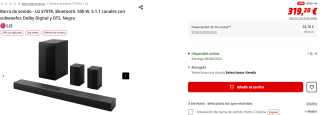Barra de sonido LG S70TR, Bluetooth, 500 W por 319,20€ (newsletter por 309,20€)