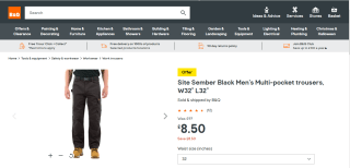 Site Sember Black Men's Multi-Pocket Trousers – £8.50