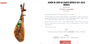 Jamón cebo de campo ibérico brida verde de mas de 9kg por 143,38€