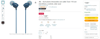 Auriculares con Cable JBL Tune 110 por $159 en Amazon