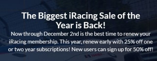 Tot 50% korting op iRacing abonnementen.