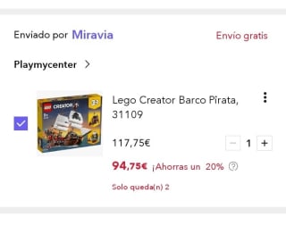 LEGO 31109 Creator 3en1 Barco Pirata por 94,75€.