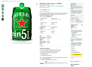 2 Heineken Cerveza Lager 5000ml por solo 27,34€