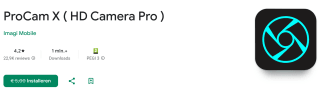 Gratis ProCam X (HD Camera Pro) app via Google Play