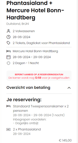 Phantasialand dag ticket + overnachting Mercure hotel en ontbijt voor 2 personen ± €145 via Travelcircus