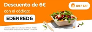 Código 6€ Descuento pedido superior de 15€ en Just Eat
