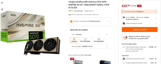 Tarjeta Gráfica MSI GeForce RTX 5070 INSPIRE 3X OC 12GB GDDR7 Reflex 2 RTX AI DLSS4 + 40€ gratis Steam por 629,90€