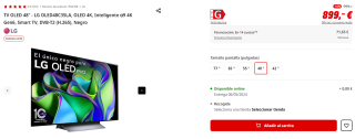 TV OLED 48" LG OLED48C35LA, OLED 4K, Inteligente α9 4K Gen6 por 899€ (newsletter 889€)