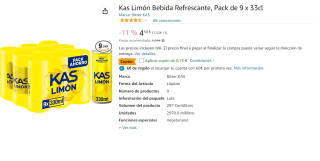 3 Packs de 9 Unidades de Kas Limón de 33cl por 11.31€