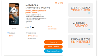 Motorola MOTO G34 5G de 4GB/128GB por 89€