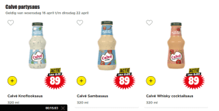 Alle Calve party sauzen voor €0,89 bij Dirk