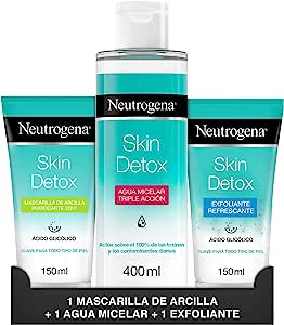 Neutrogena Rutina Skin Detox, Gel Exfoliante , Agua Micelar, Mascarilla de Arcilla, Ácido Glicólico por 18,71€