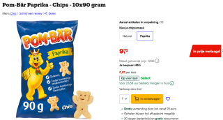 Pom-Bär Paprika - Chips - 10x90 gram voor €9,71 bij Bol