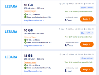 Krijg €100 cashback bij een Lebara sim only