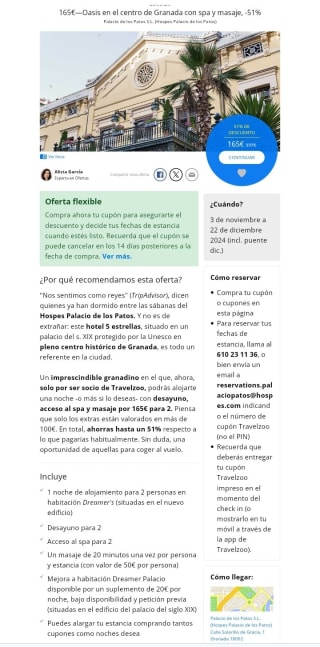 Hotel 5* en Granada con Spa y masaje desde 165€ para 2 personas.