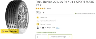 Pneu d'été Dunlop - 225/45 R17 91Y à 88,91€
