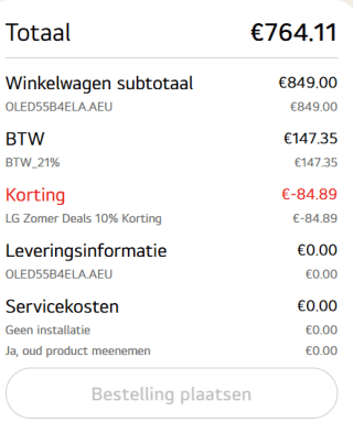 55 Inch LG OLED AI B4 4K Smart TV OLED55B4 voor €764,11 dmv code