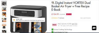 Digital Vortex Dual Basket Air Fryer for £104.99 at Geepas
