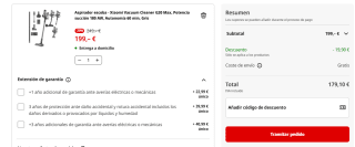 Aspirador escoba Xiaomi Vacuum Cleaner G20 Max, Potencia succión 180 AW por 179,10€