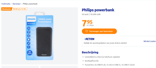 Philips powerbank 20 watt 10.000 mAh voor €7,95 bij de Action.