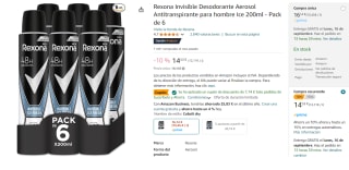 Pack 6 x 200ml de Rexona Invisible Desodorante Aerosol Antitranspirante para hombre Ice por 6.79€